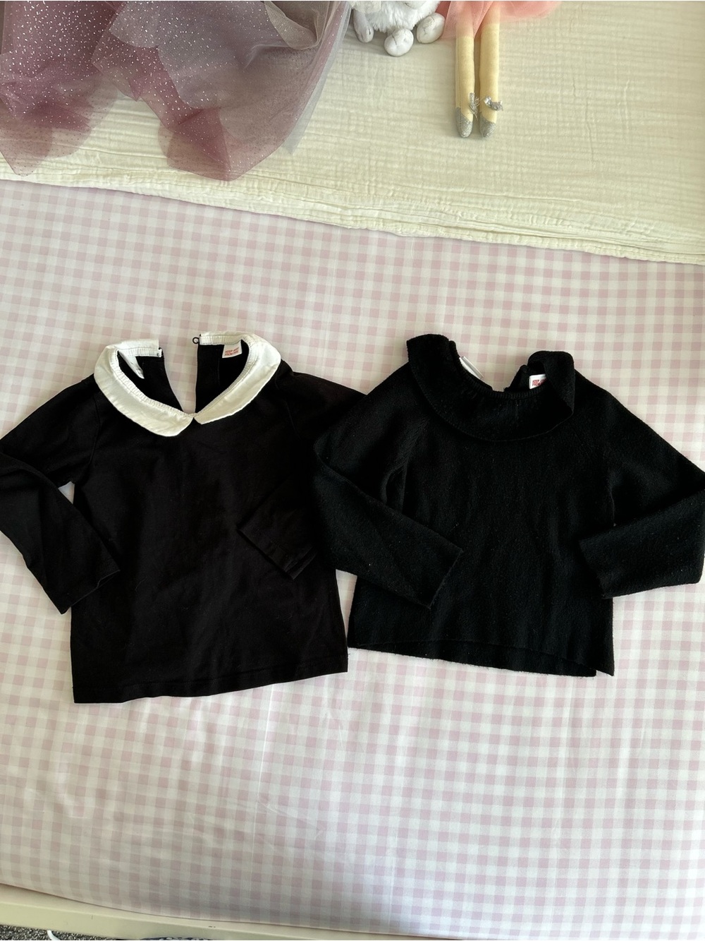 Zara Black Long-Sleeve Top with White Peter Pan Collar